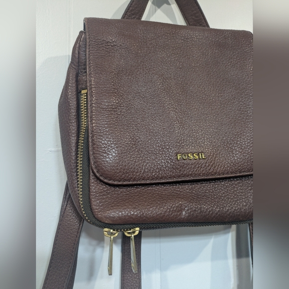 Fossil Preston Mini Backpack Brown Pebbled Leather Gold Hardware - Picture 3 of 14